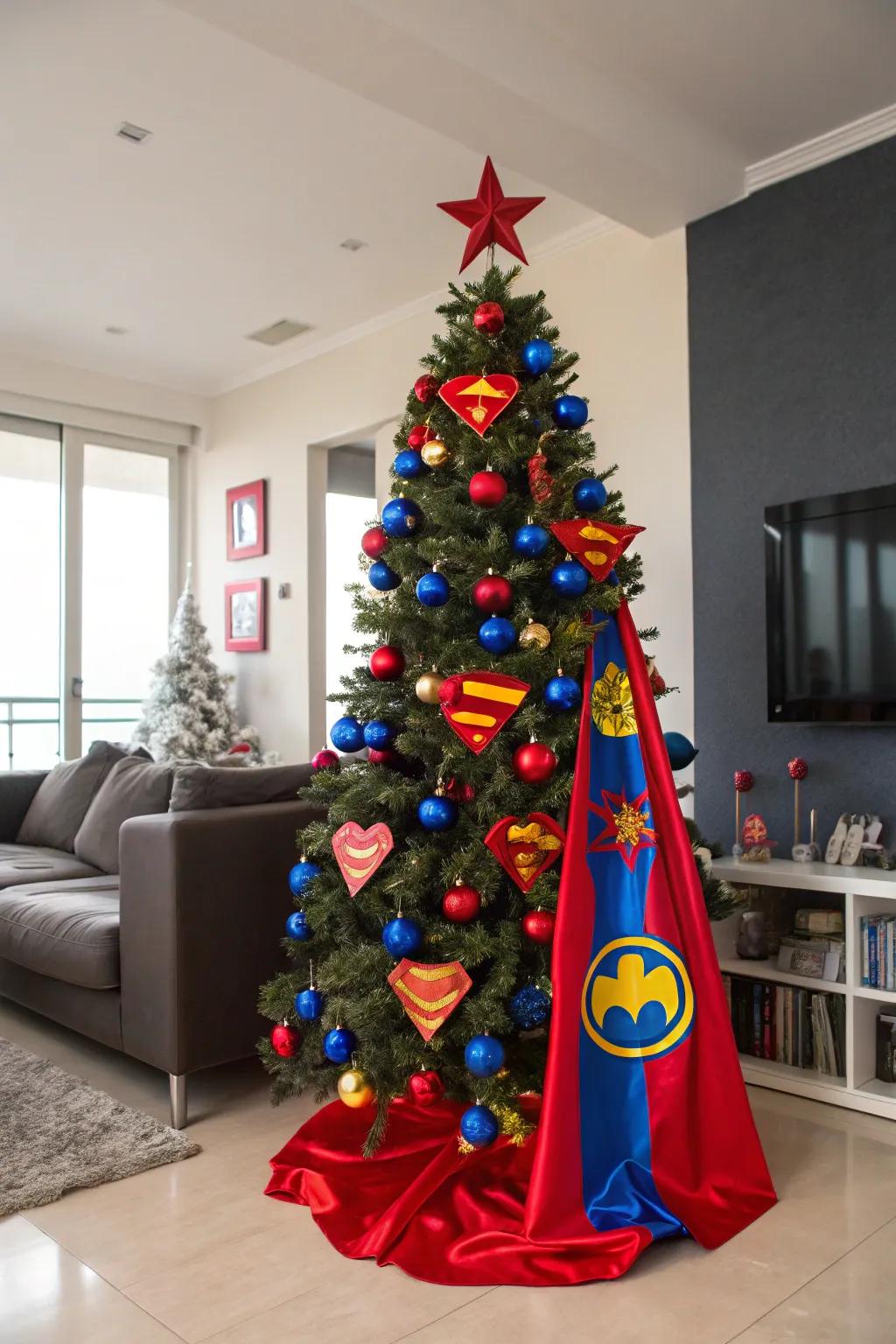A superhero-themed tree that brings action and adventure to your holiday decor.