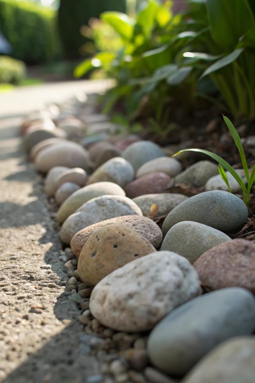 Transform your garden with the simple elegance of stone pebble edging.