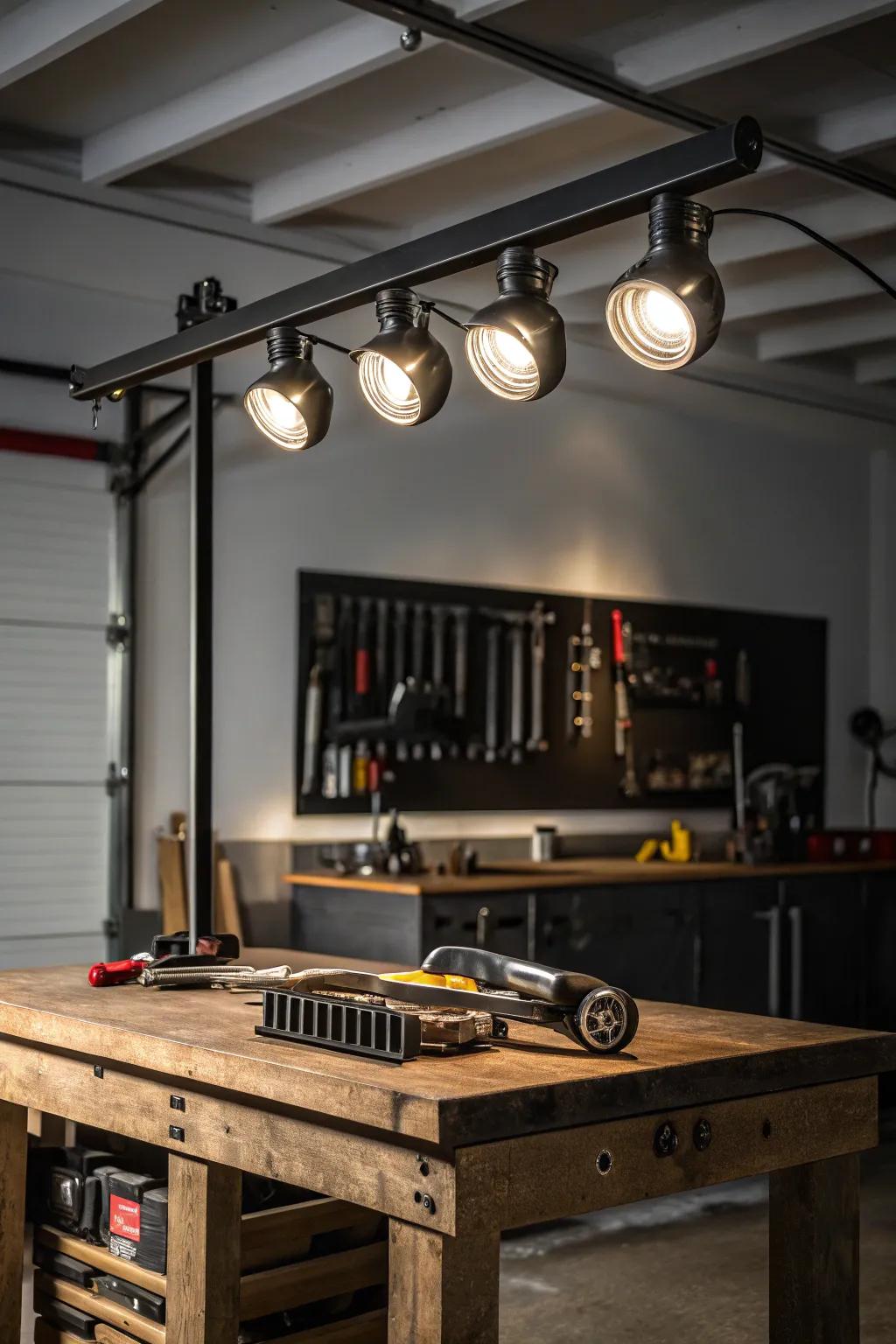 Illuminate your workspace with style: Transform dark corners into productive havens with track lighting.