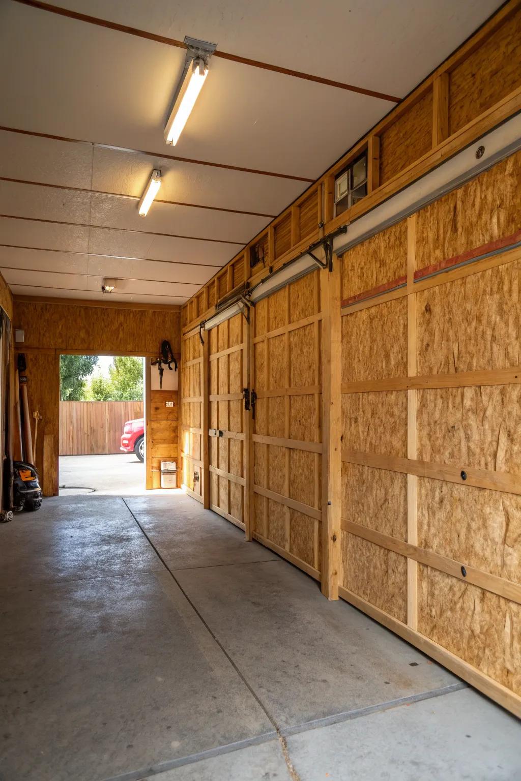 Plywood paneling offers a durable and warm aesthetic.