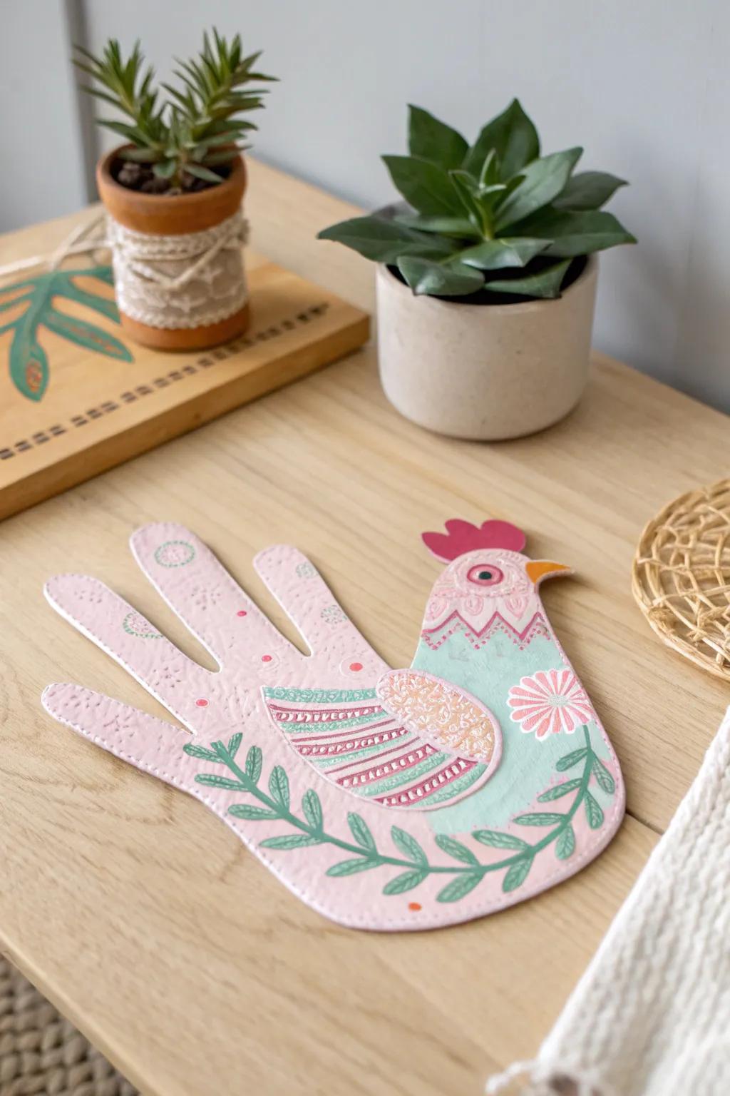 Craft your own unique handprint hen—where creativity meets simplicity and charm!
