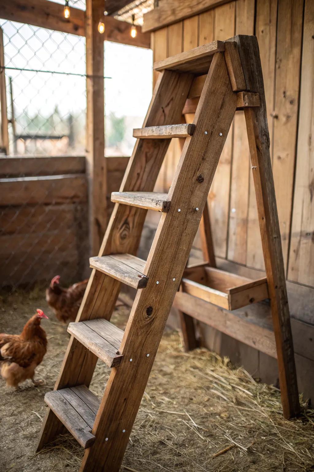 Elevate your coop's design with a handcrafted ladder-style roost.