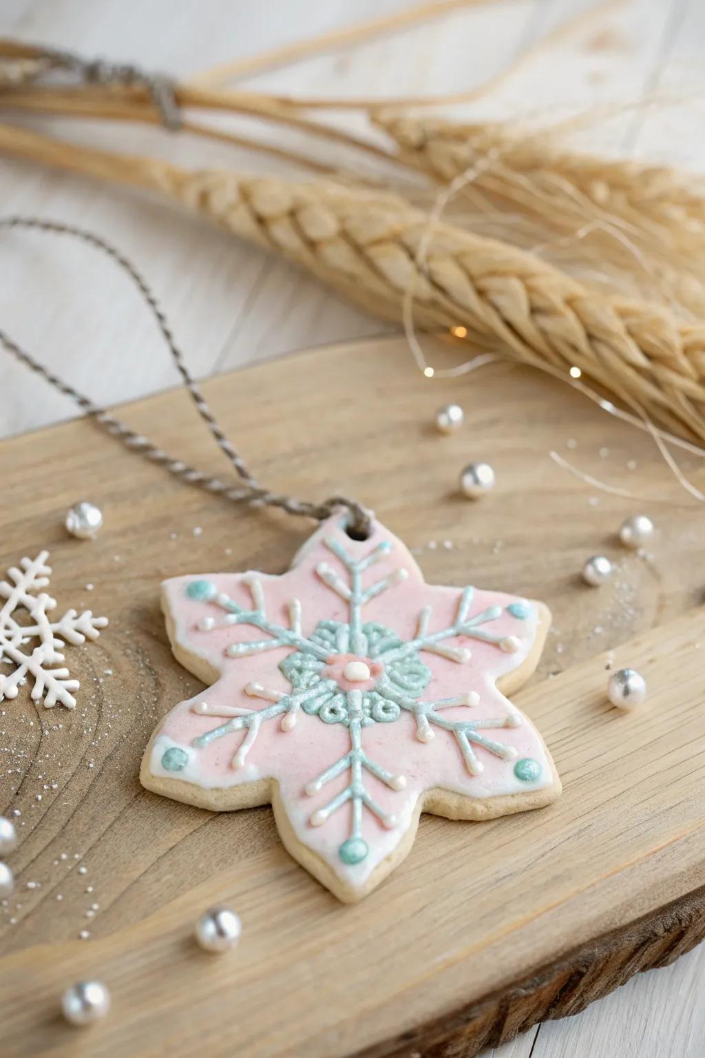 Crafted with love: A minimalist salt dough snowflake ornament perfect for a touch of festive charm.