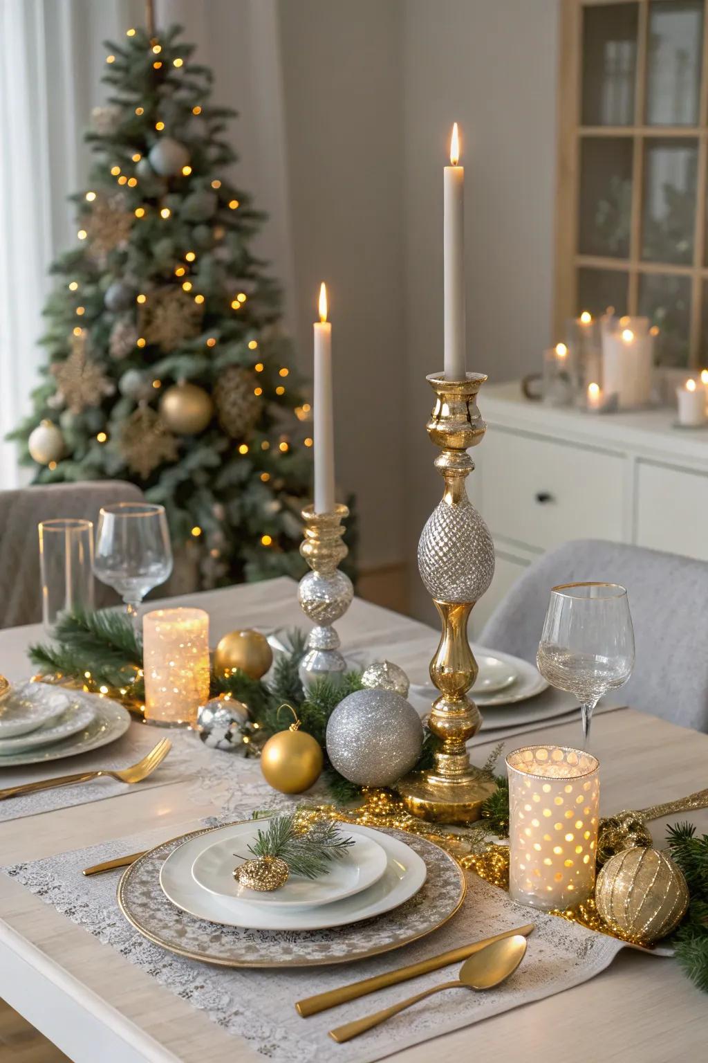 Elegant silver and gold decorations for a sophisticated Christmas.