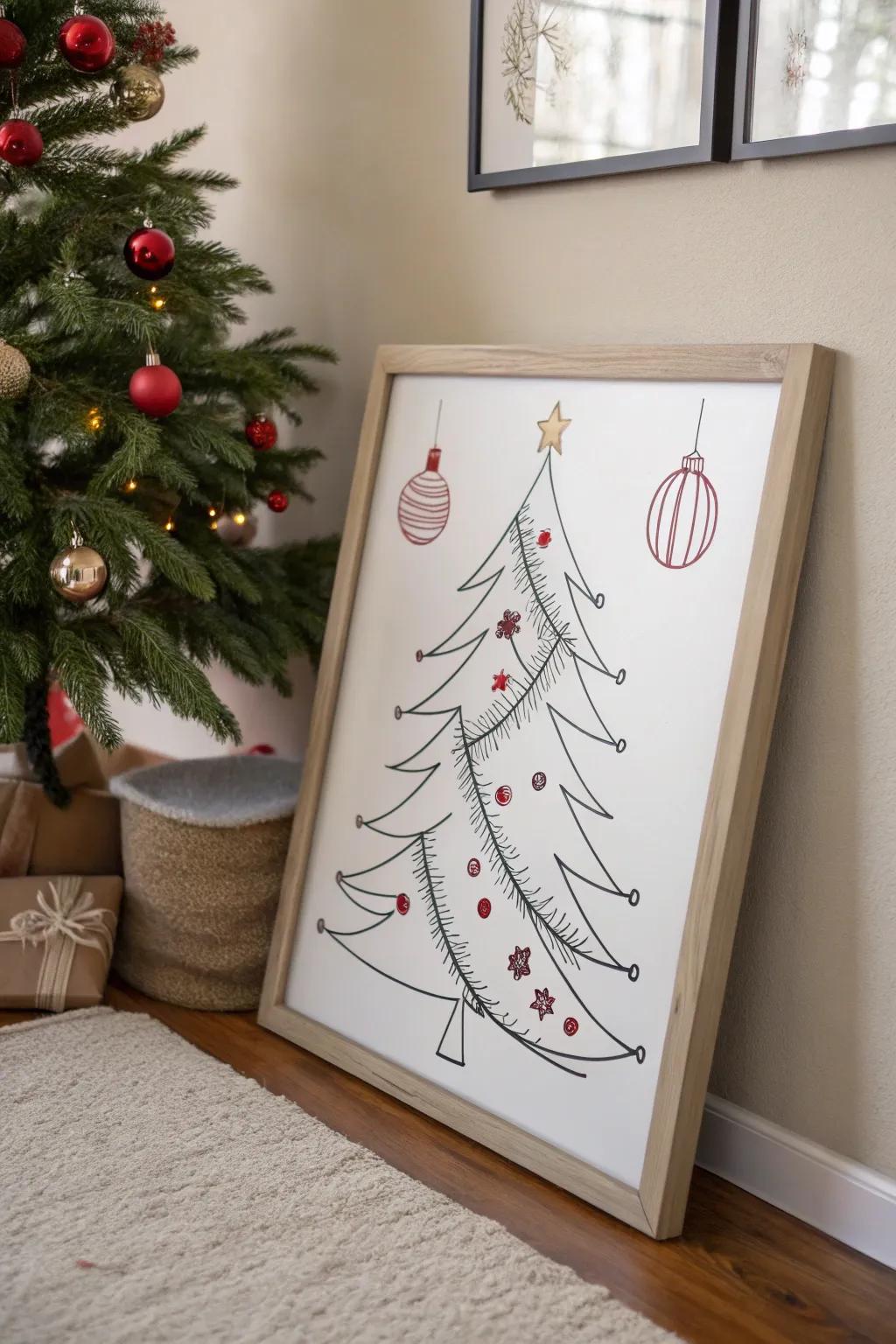 Embrace the season with a minimalist Christmas tree design on your dry erase board—perfect for a touch of festive elegance!