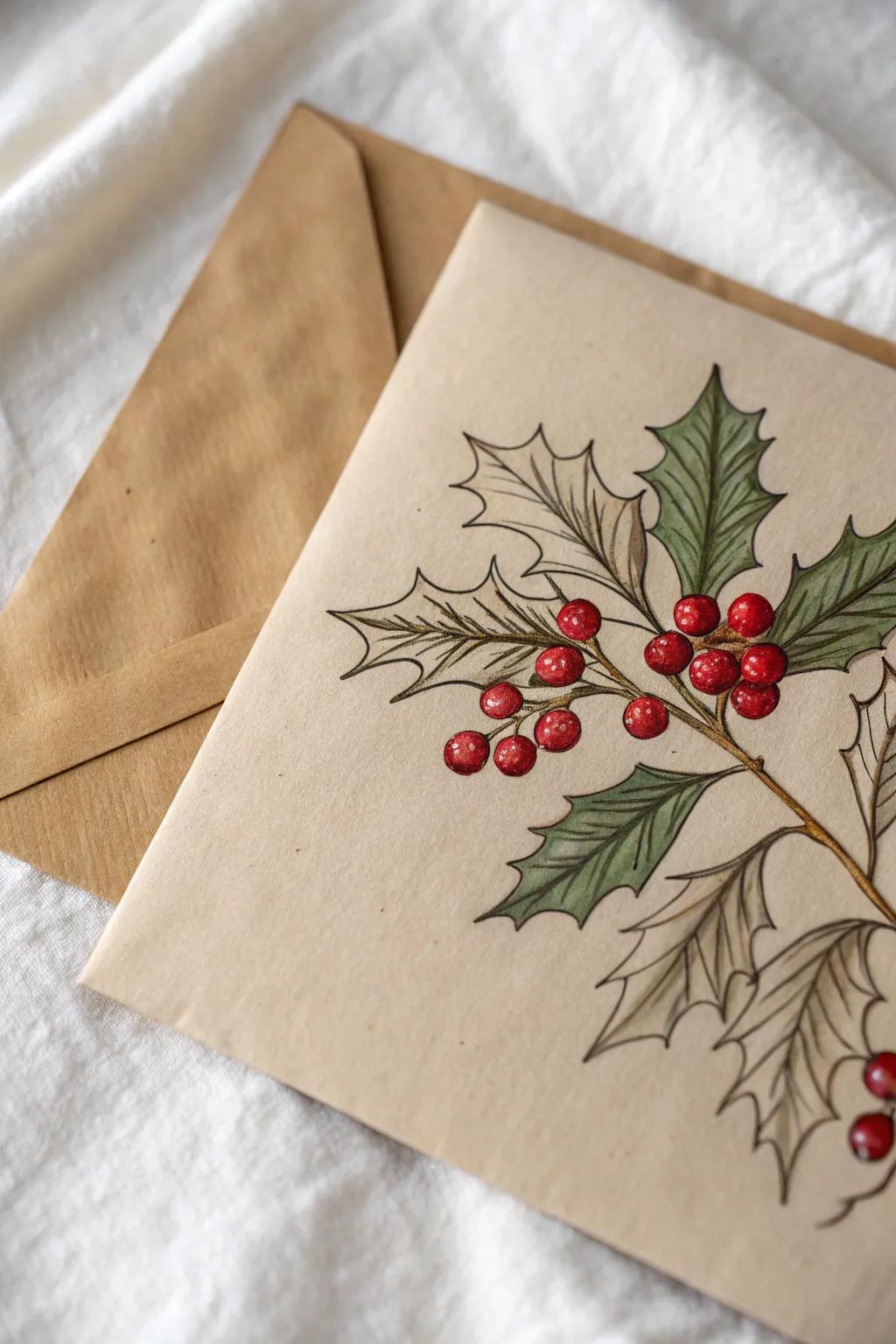 Embrace the beauty of simplicity with holly berry envelope art this Christmas. 🌿✨