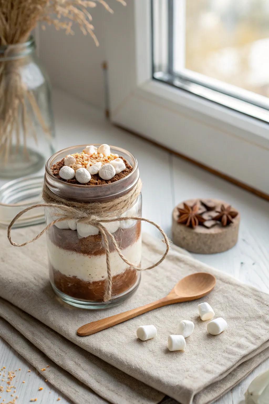 Gift a jar of cozy: homemade hot cocoa mix with a touch of cinnamon magic.