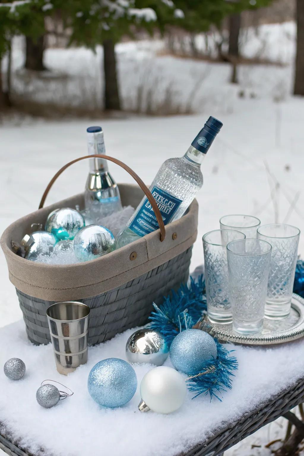 A vodka basket that sparkles like a winter wonderland.