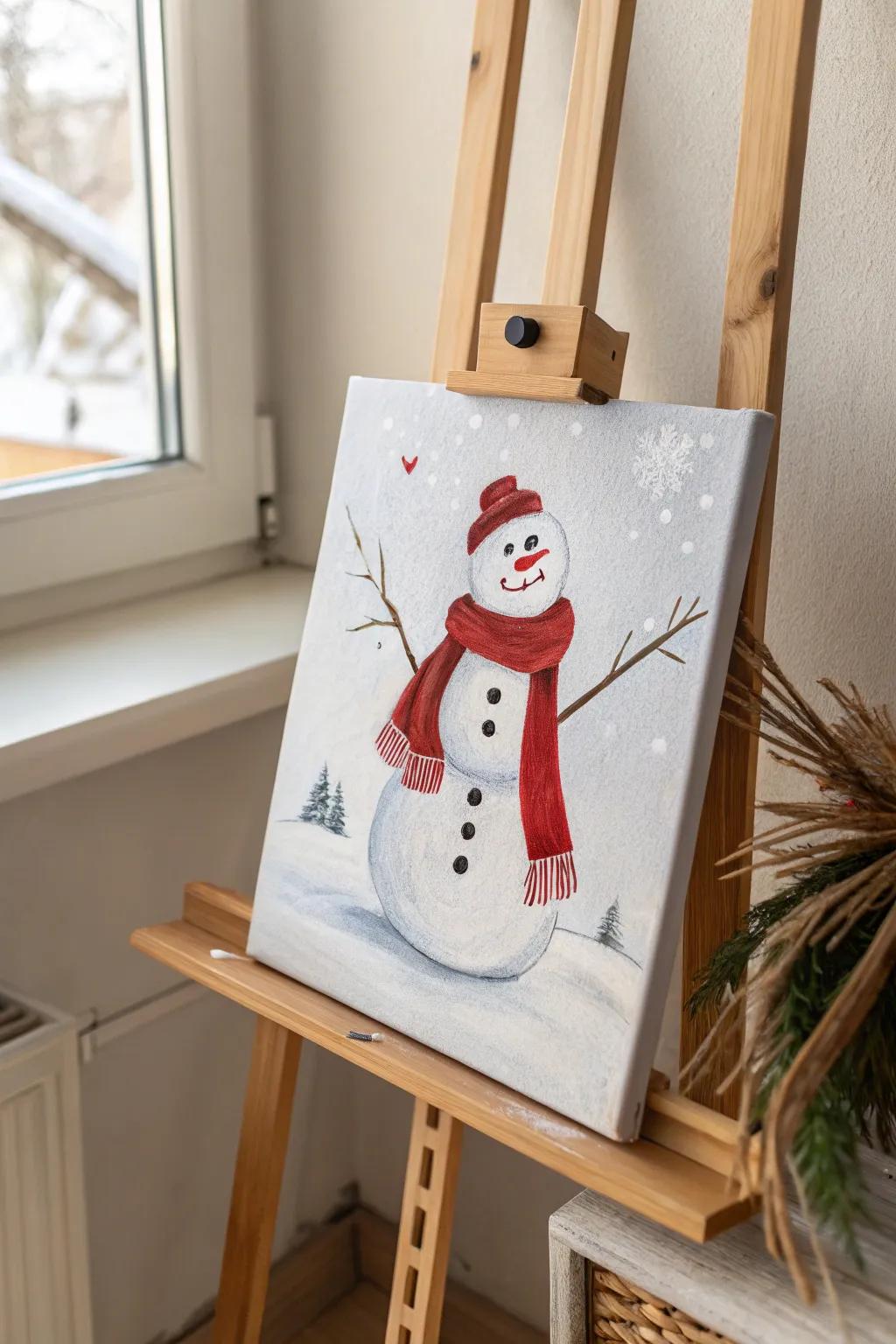 Bring joy to your home this holiday with a simple yet charming snowman painting. #ScandiBoho #ChristmasCrafts