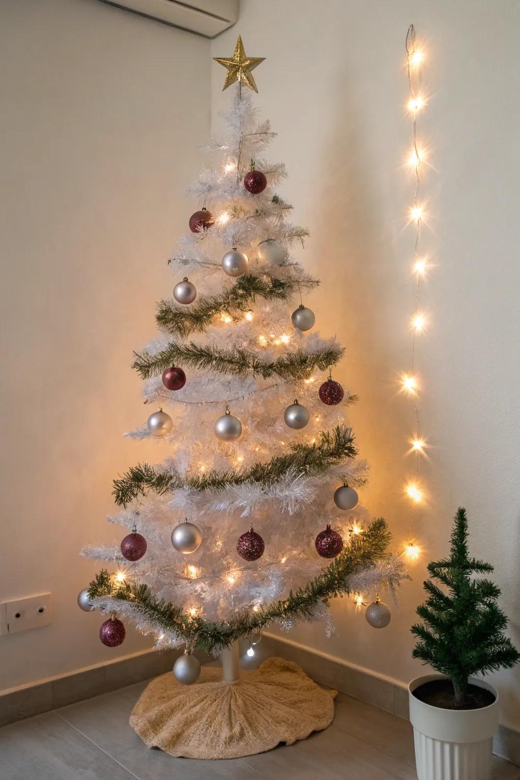 A creative wall-mounted tinsel Christmas tree that adds festive charm to small spaces.