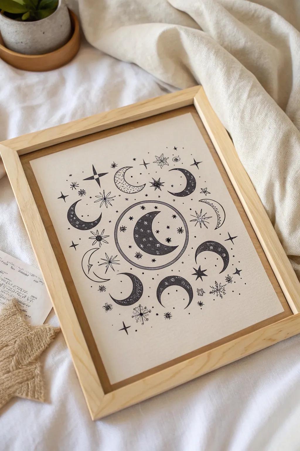 Embrace the cosmic beauty of Celestial Dreams with this elegant circle of moons and stars, perfect for adding a touch of wonder to any space.