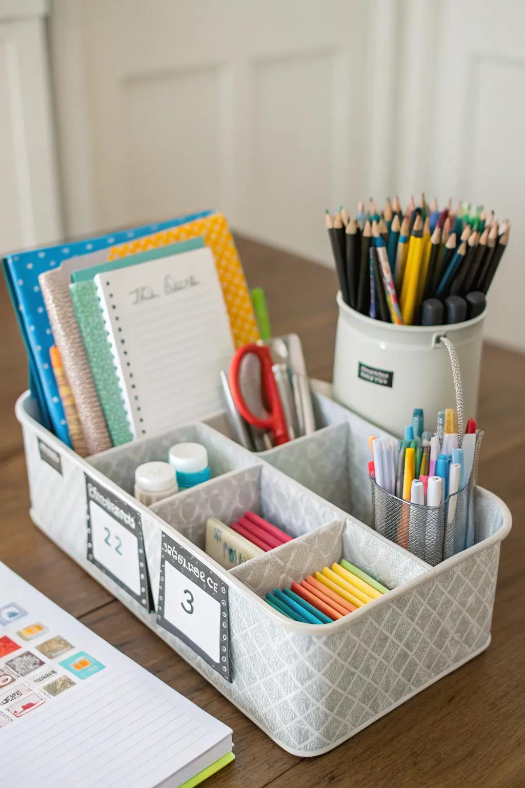 Labeled caddy compartments for organized storage