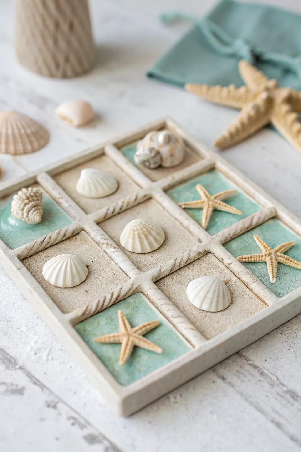 Bring the ocean breeze to your game night with this handcrafted clay tic tac toe set. Perfect for adding a touch of nautical charm to any gathering!