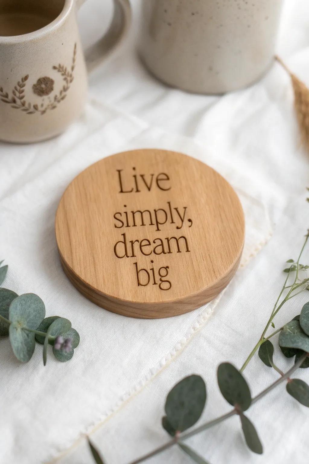 Elevate your space with positivity and style through beautifully engraved coasters.