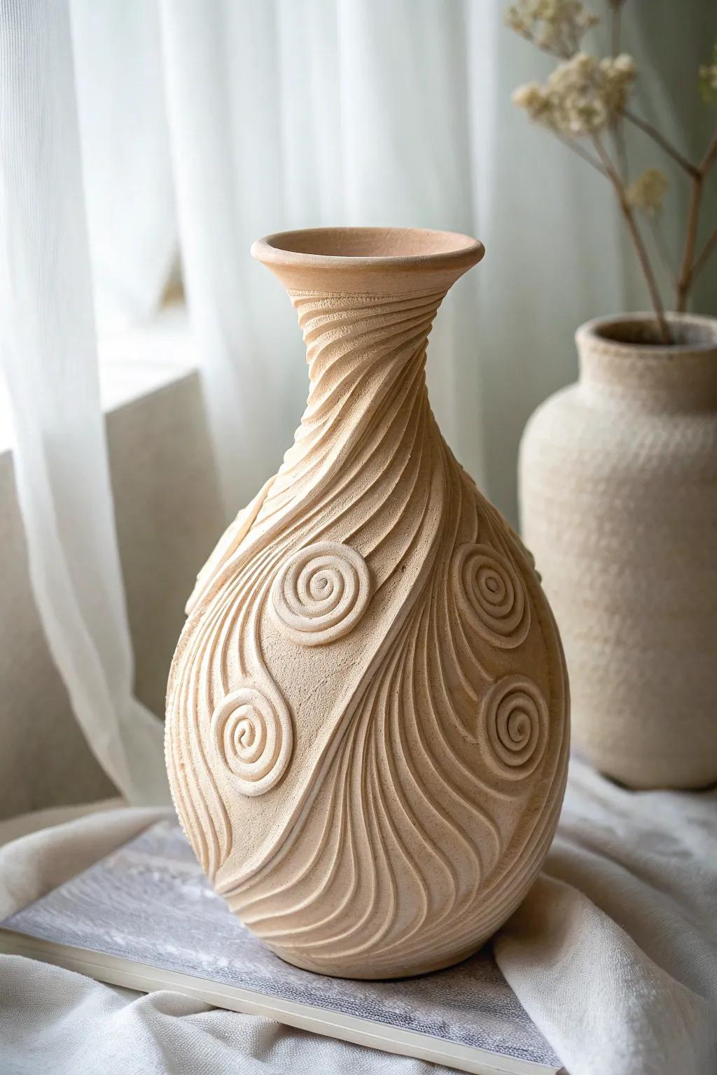 Embrace the elegance of simplicity with this stunning spiral coiled vase, a perfect blend of artistry and minimalist design.