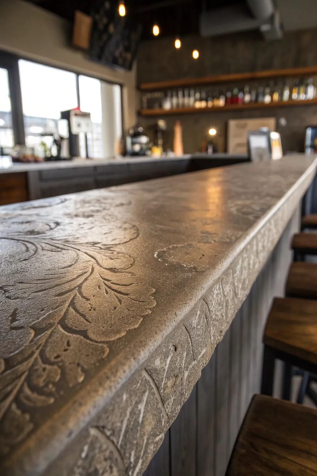 Elevate your space with the rugged elegance of a textured concrete bar top.