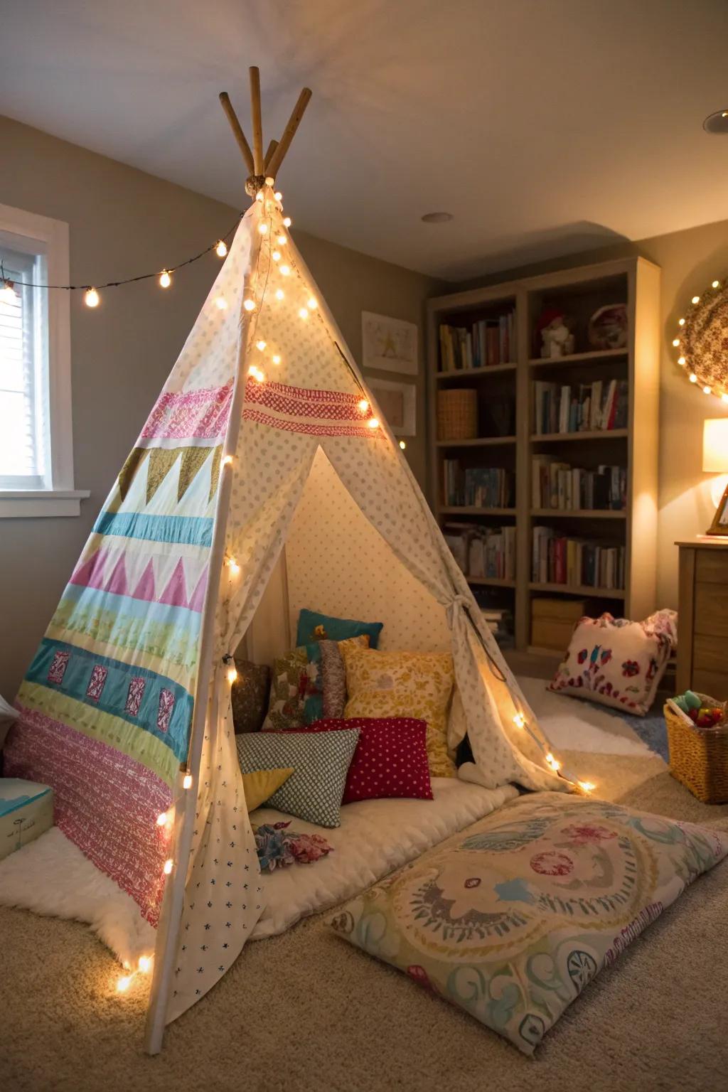 A teepee-style fort offering a whimsical escape.