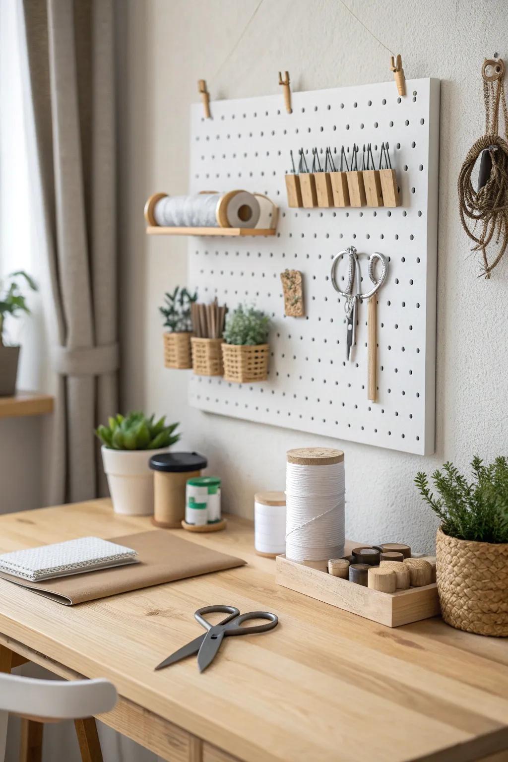 Transform your craft space with pegboard magic—where style meets functionality in perfect harmony.