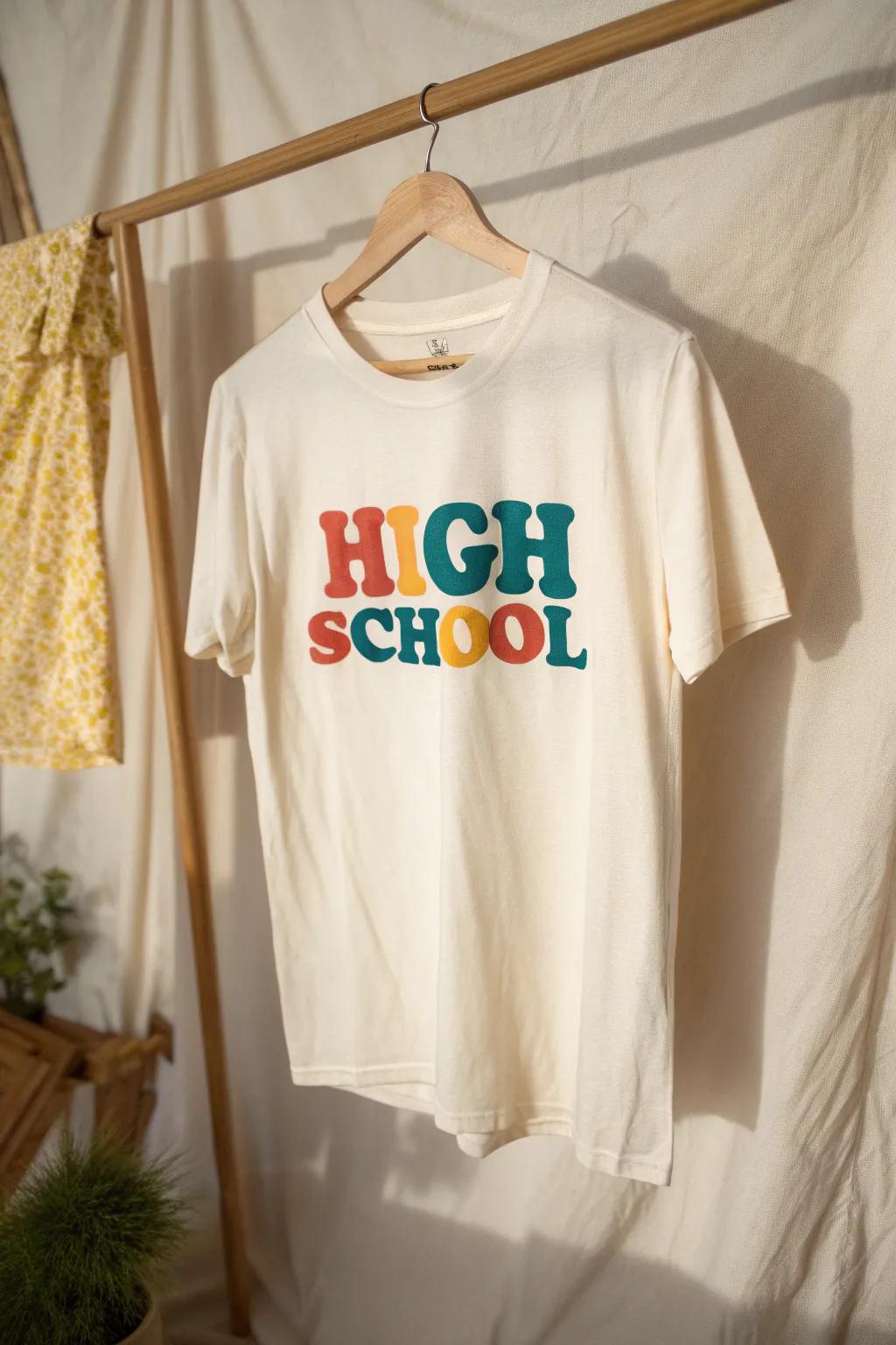 Embrace the retro vibes with vibrant colors and nostalgic fonts for a timeless high school style.
