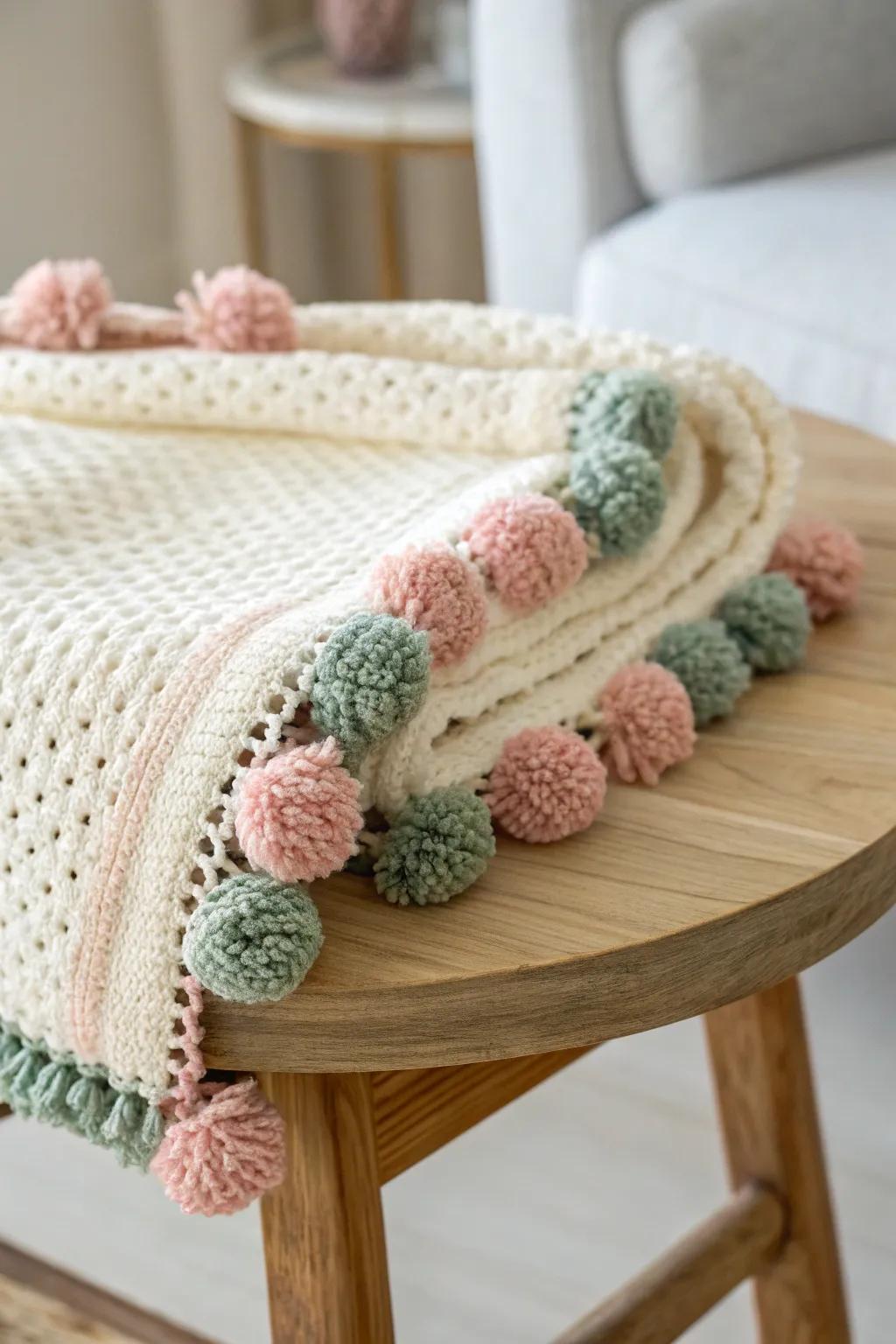 Bring a touch of whimsy to your crochet projects with playful pom-pom borders.