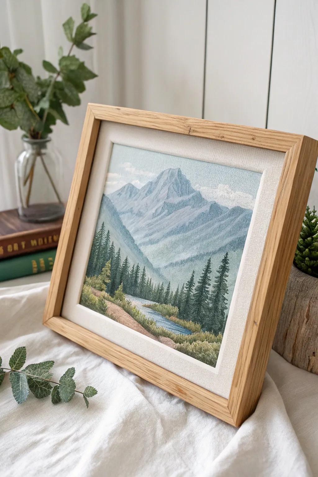 Escape to tranquility with this serene mountain cross stitch masterpiece.