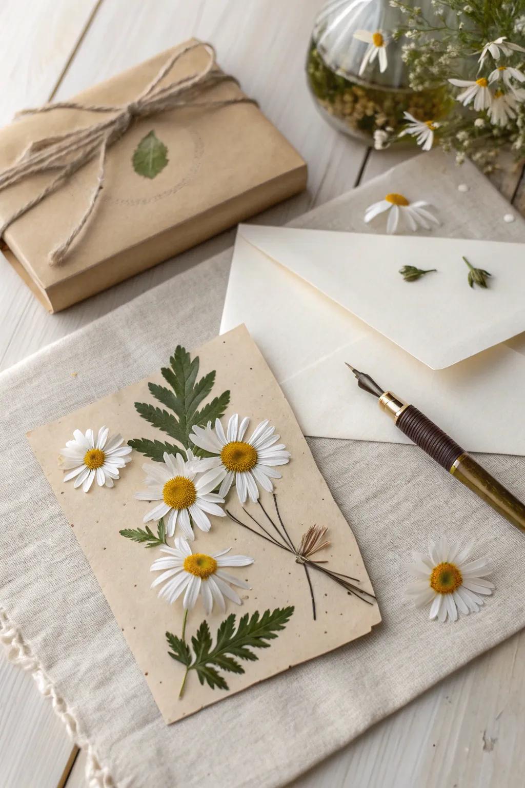 Add a touch of nature to your stationery with pressed flowers for a whimsical and elegant letter-writing experience.