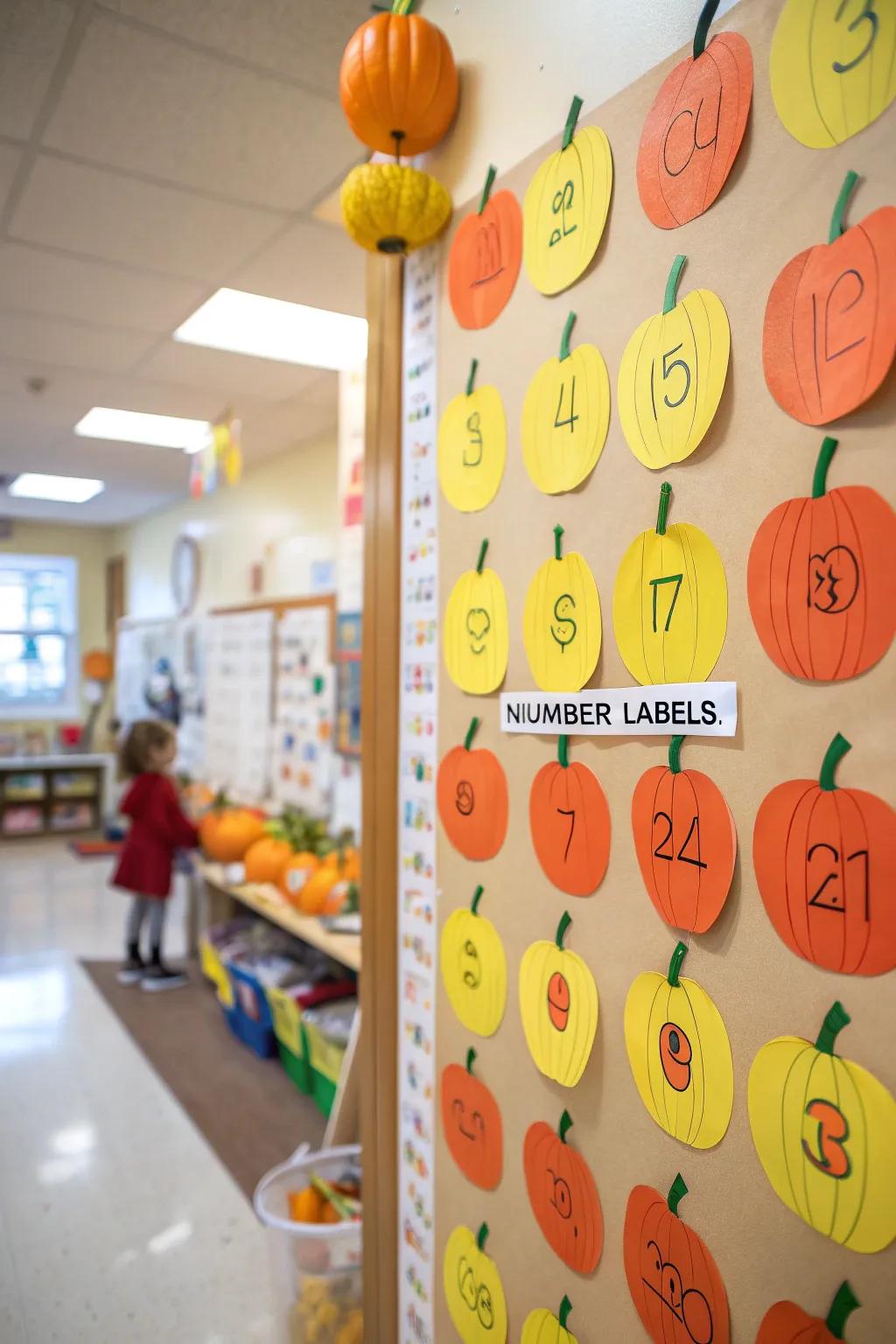 A Pumpkin Patch Counting board with numbered pumpkins.