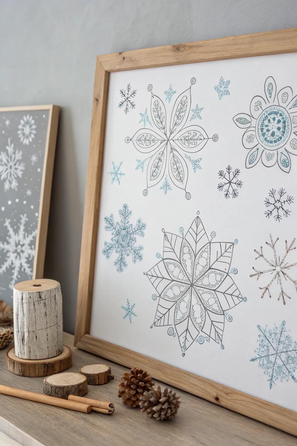 Transform your space into a serene winter wonderland with delicate snowflake doodles. ❄️✨ #WinterArt #ScandiBoho