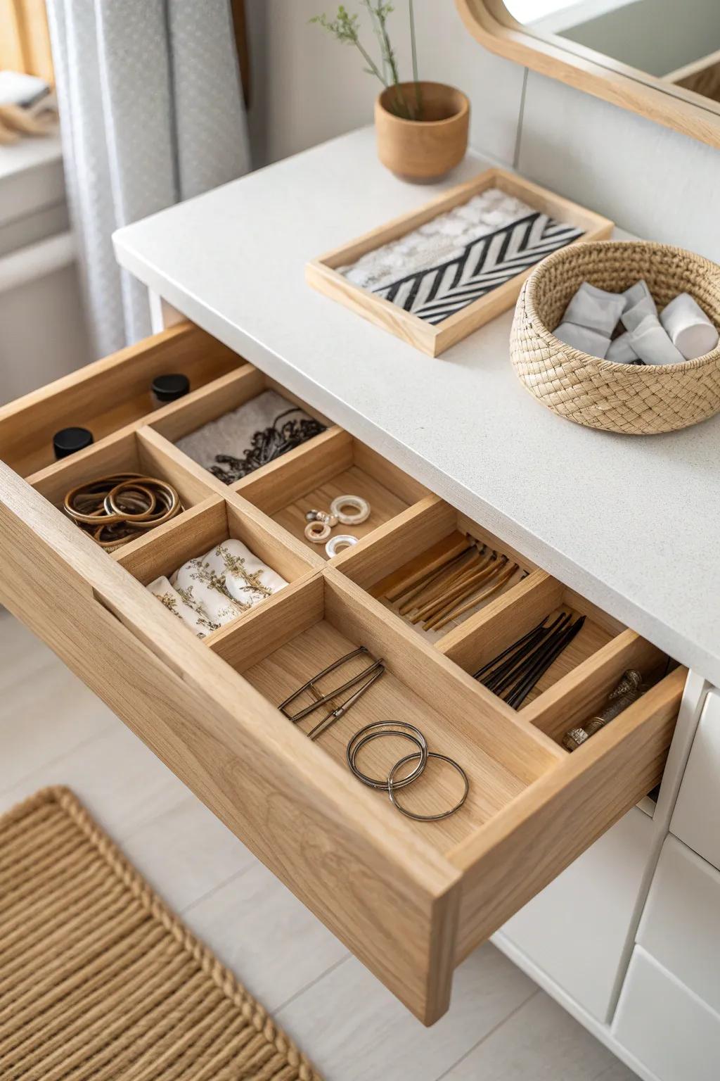Transform chaos into calm with minimalist wooden drawer dividers. Embrace simplicity and style in your morning routine.
