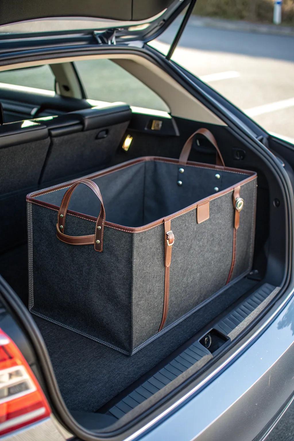 Elevate your trunk organization with stylish, handcrafted fabric storage bins.