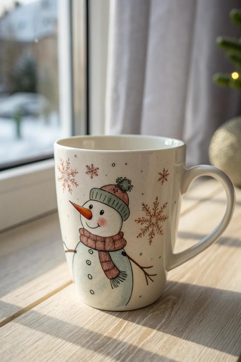 Warm your heart with a handcrafted snowman mug, perfect for cozy winter sips. ❄️☕️