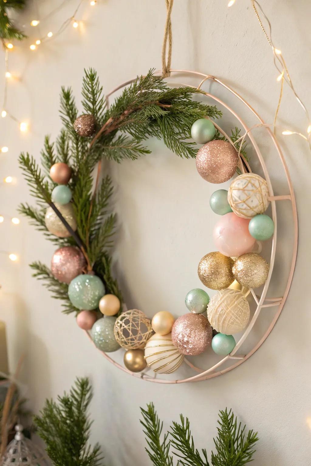 Transform your old ornaments into a stunning Scandinavian-inspired wreath that radiates festive charm and simplicity.