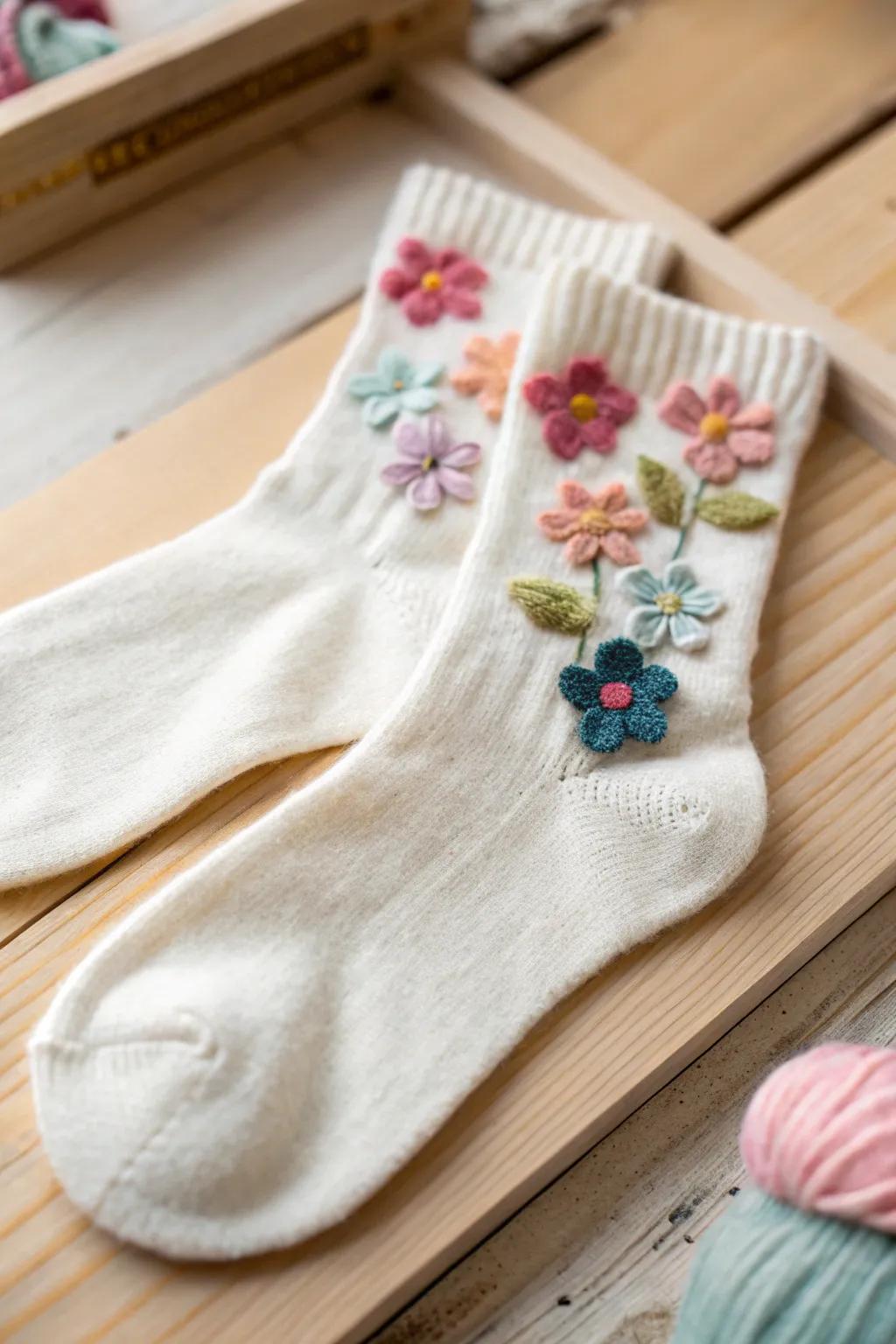 Step into a meadow of creativity with these DIY felt flower socks!