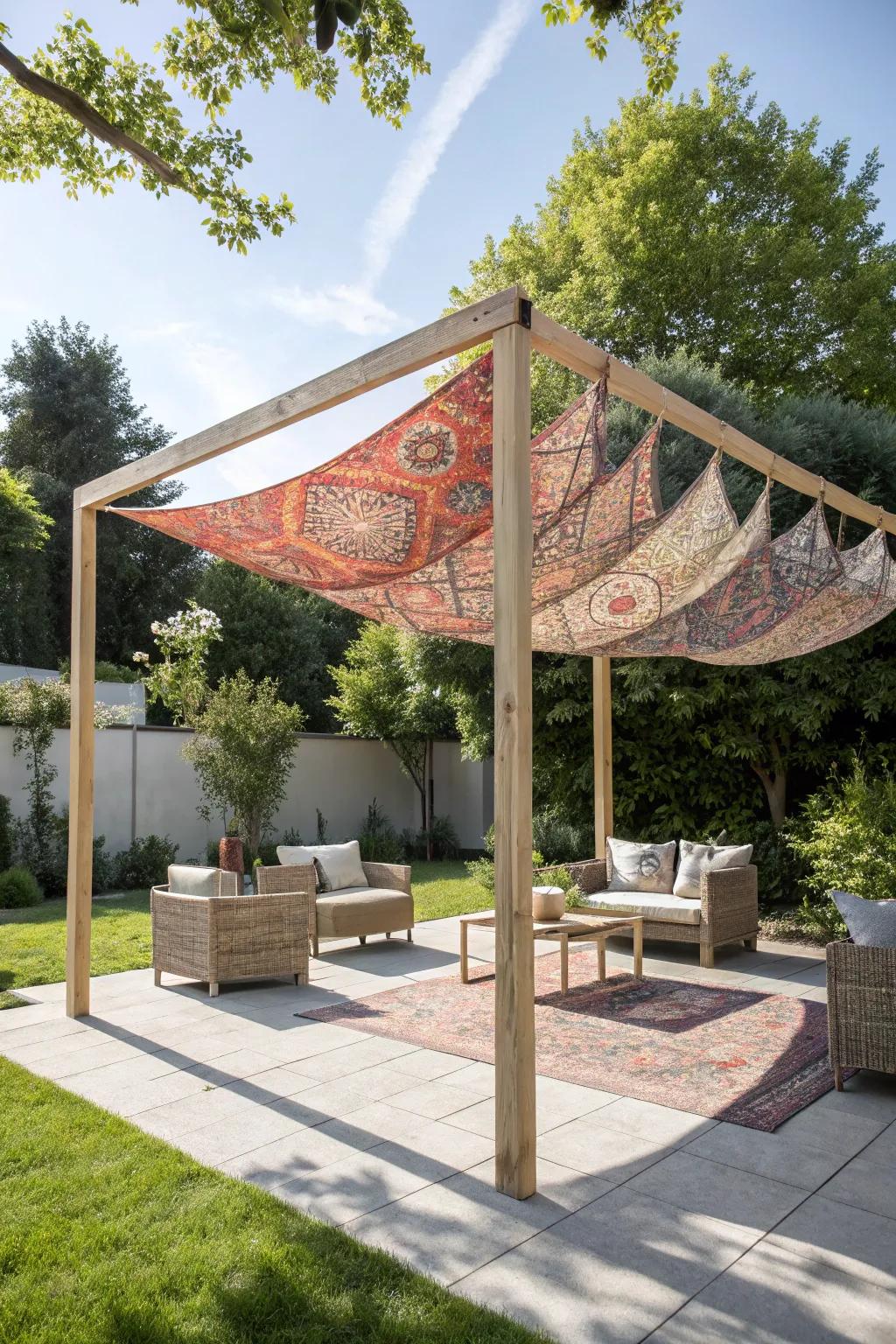 Transform your backyard into a vibrant oasis with a DIY fabric canopy—where style meets shade!