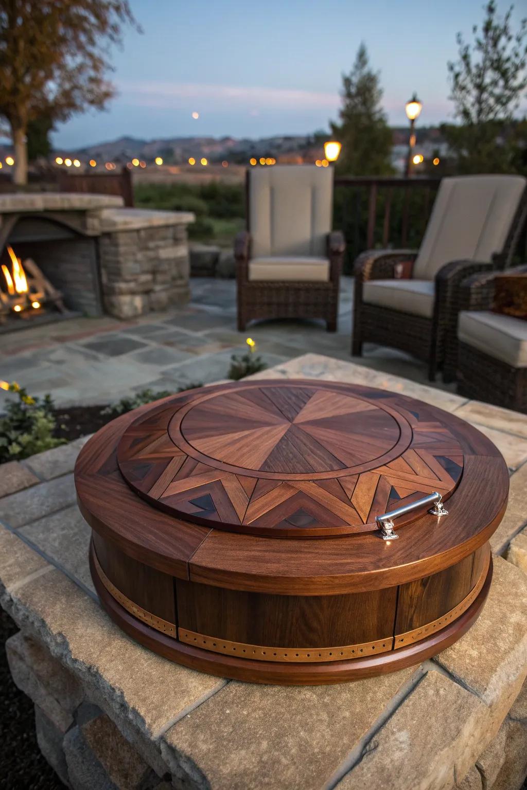 Elevate your outdoor space with a handcrafted convertible tabletop, turning your firepit into a stylish dining area.