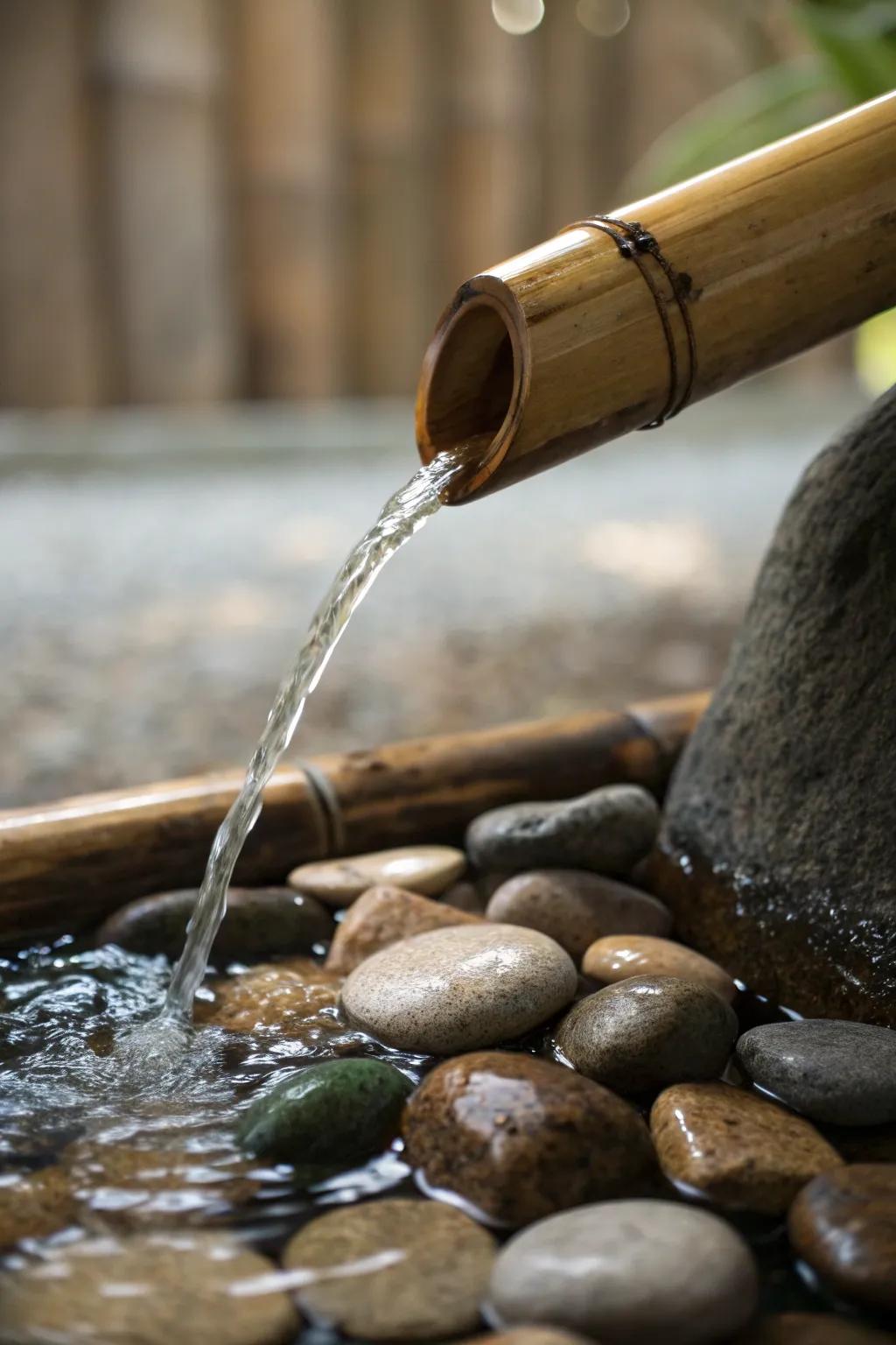 Transform your garden into a Zen oasis with this handcrafted bamboo and stone fountain.