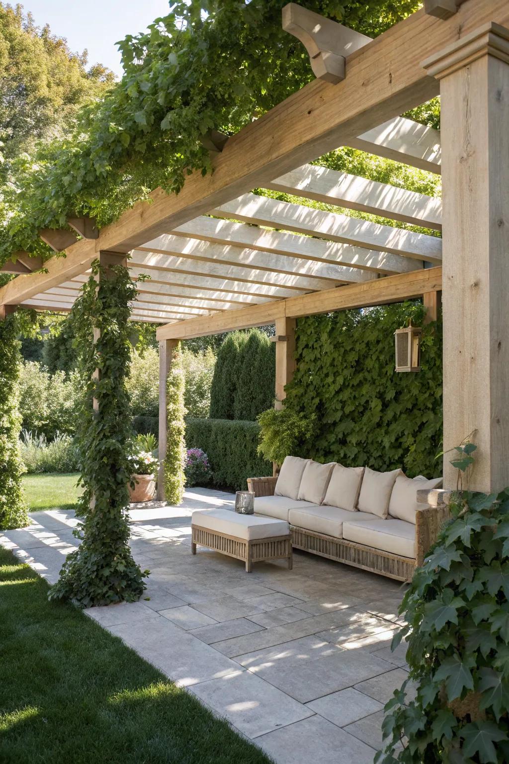 Find tranquility under this charming pergola, where simplicity meets natural beauty.
