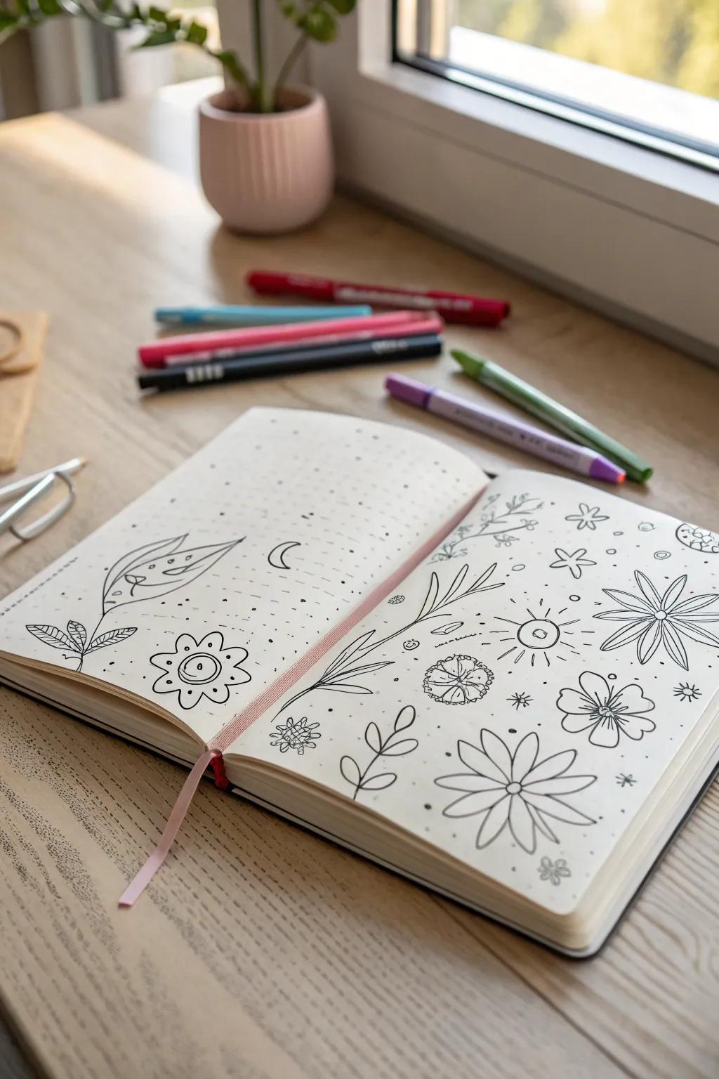 Unleash your creativity with whimsical doodles that bring your journal to life.
