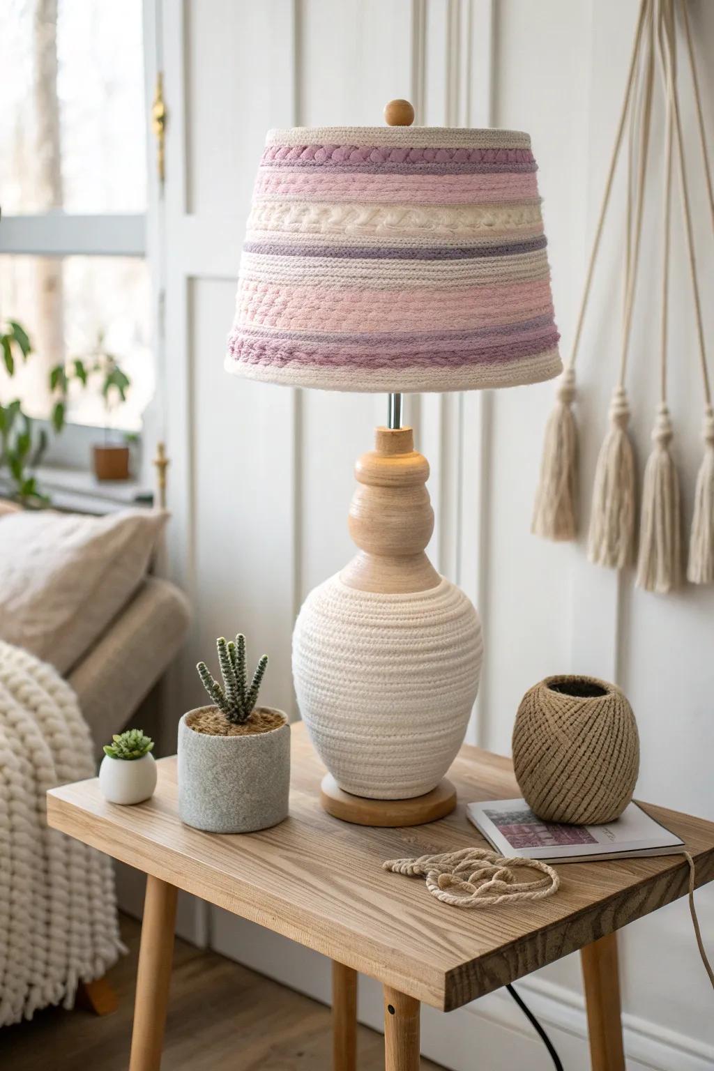 Illuminate your space with a touch of handmade charm: Discover the art of yarn-wrapped lampshades.