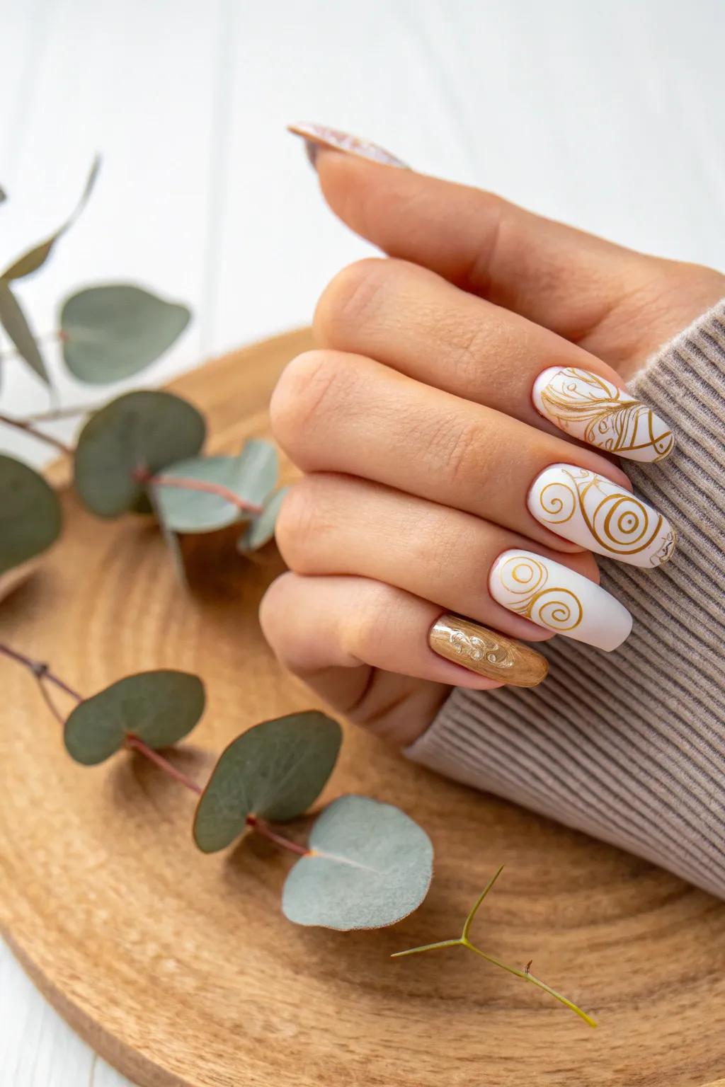Embrace the beauty of simplicity with these enchanting abstract swirl nails, perfect for adding a touch of whimsy to your style.