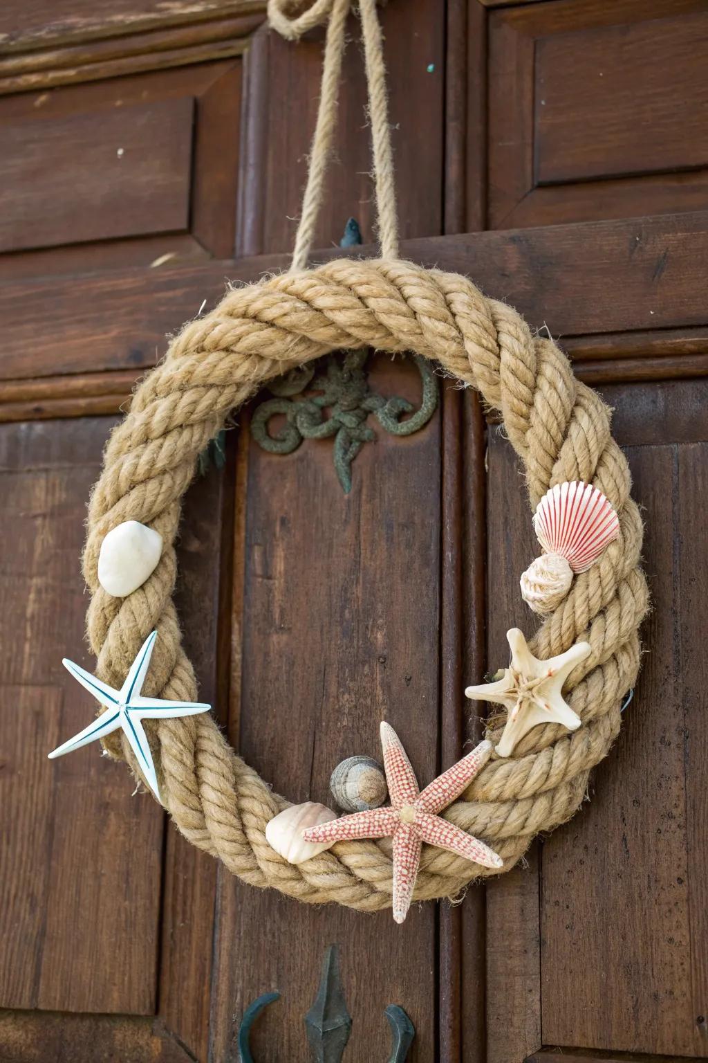 Welcome aboard with this stunning nautical rope wreath—where craftsmanship meets coastal charm!