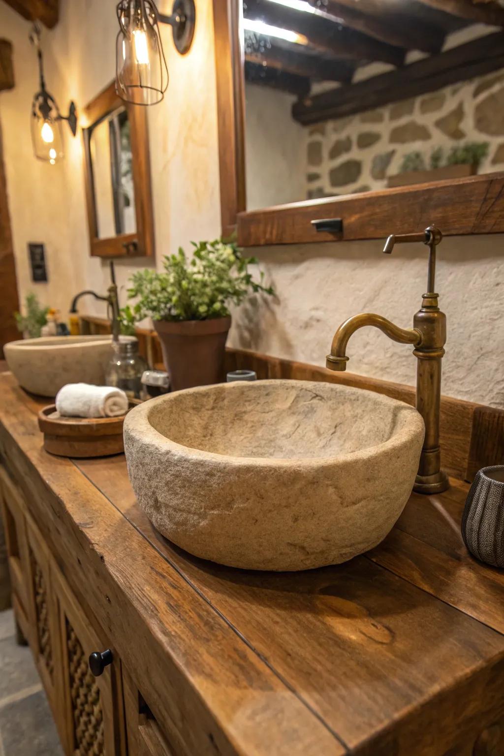 Elevate your bathroom with the timeless elegance of a handcrafted stone sink.