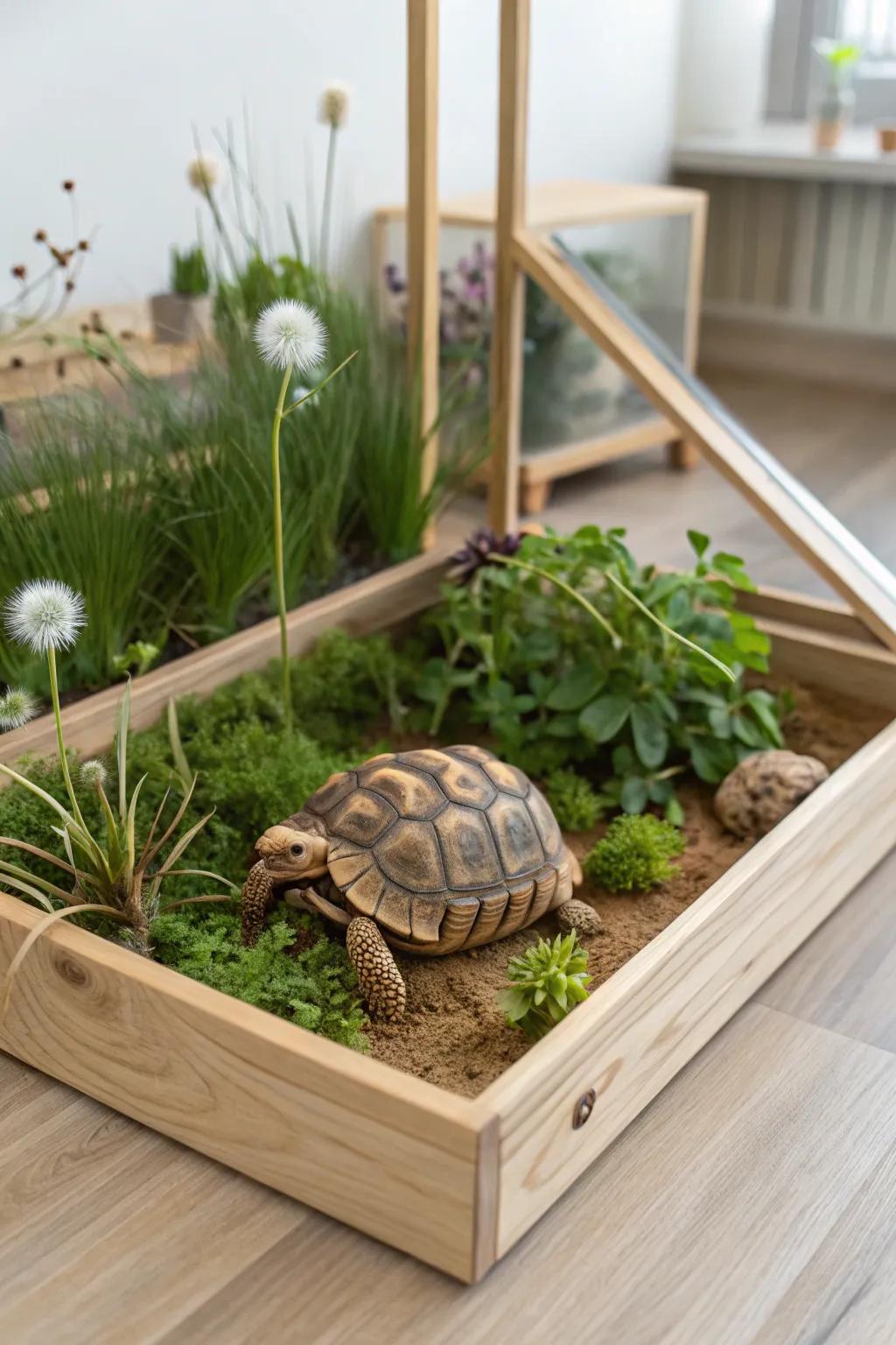 Create a lush green oasis for your tortoise with this Scandinavian-inspired DIY enclosure. 🌿🐢 #DIYTortoiseEnclosure #ScandinavianBoho