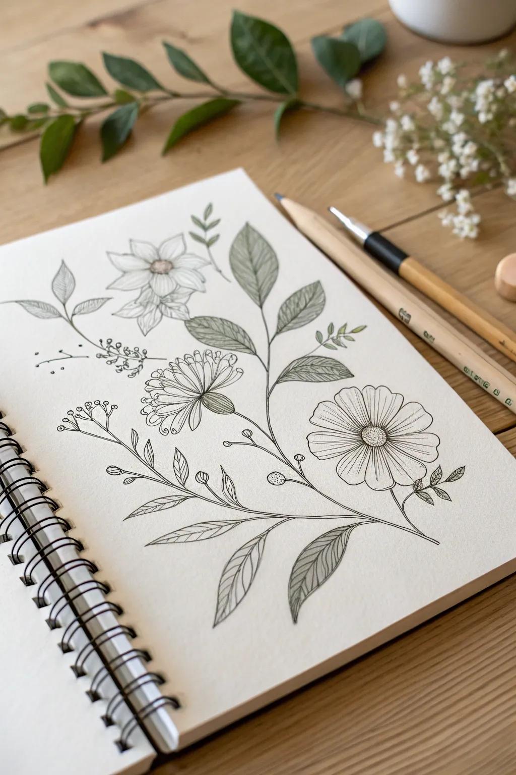 Embrace nature's elegance with these hand-drawn wildflowers 🌿✨