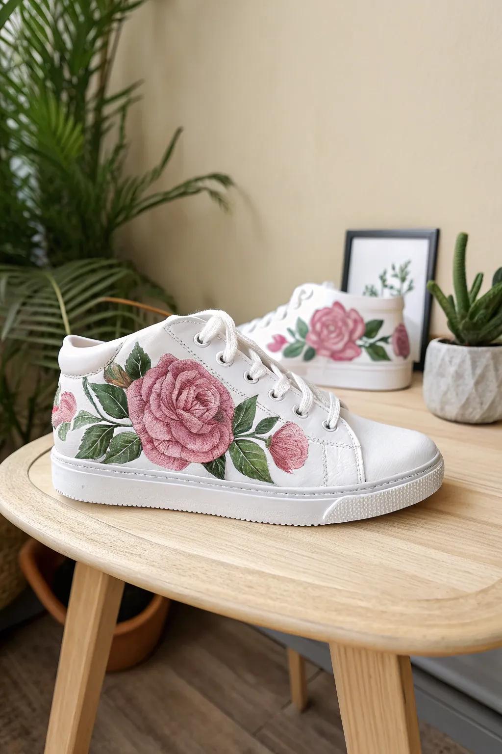 Step into a blooming garden with every stride—embrace the charm of floral artistry on your sneakers.