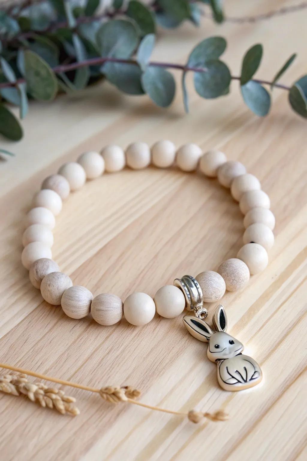 Embrace whimsy and elegance with this charming bunny clay bead bracelet, perfect for your Easter celebrations.