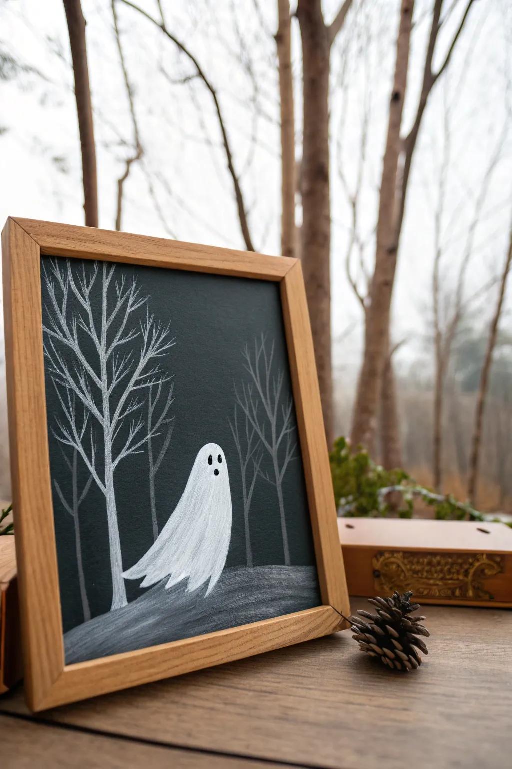 Embrace the eerie elegance of minimalist ghost art, where simplicity meets spooky.