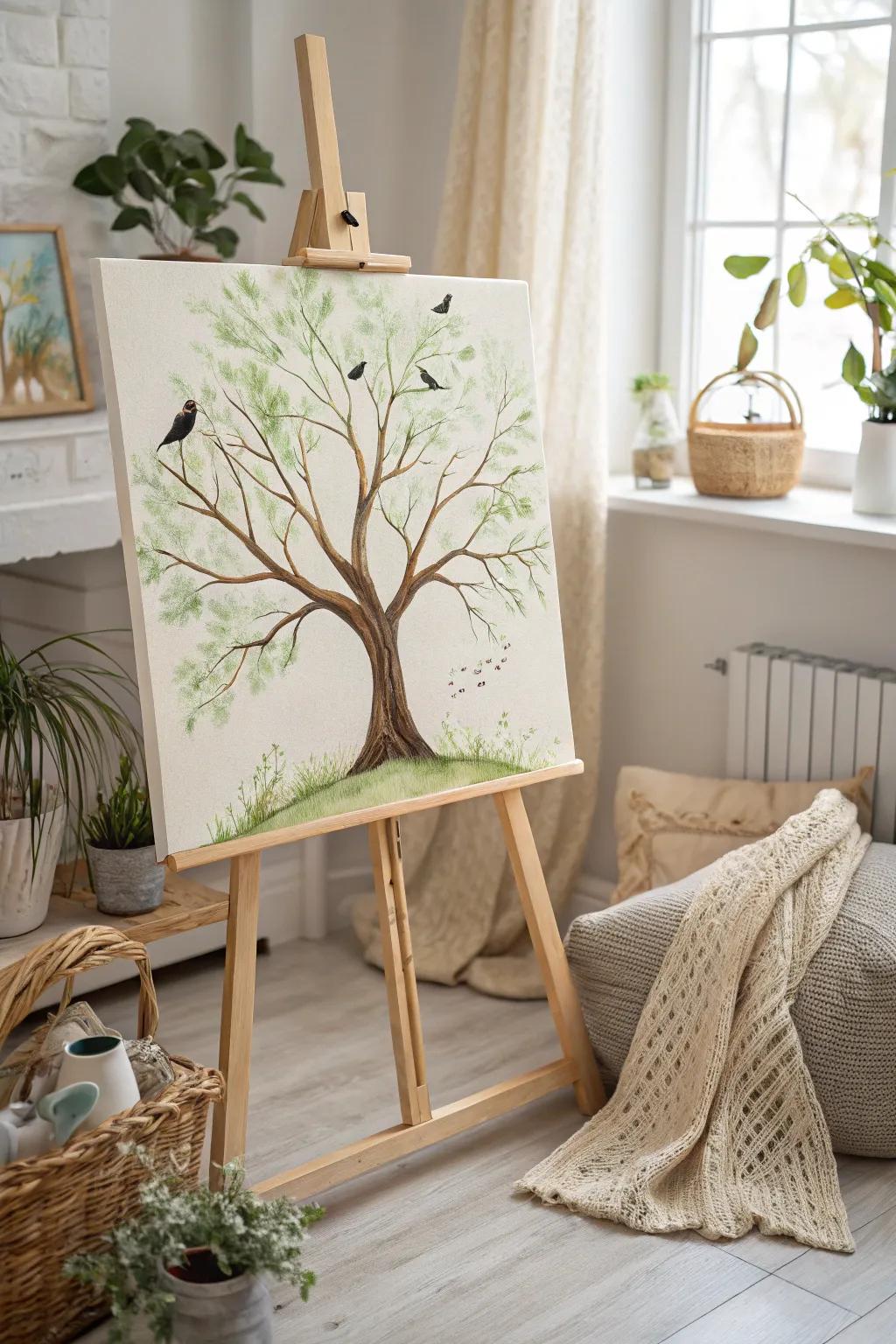 Inspire young artists with this charming nature-inspired tree painting, perfect for budding creators with a love for simplicity and beauty.