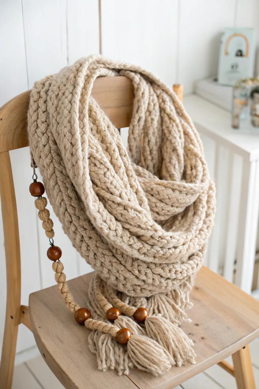 Wrap yourself in cozy elegance with a chunky infinity scarf, the perfect blend of minimalism and boho charm.