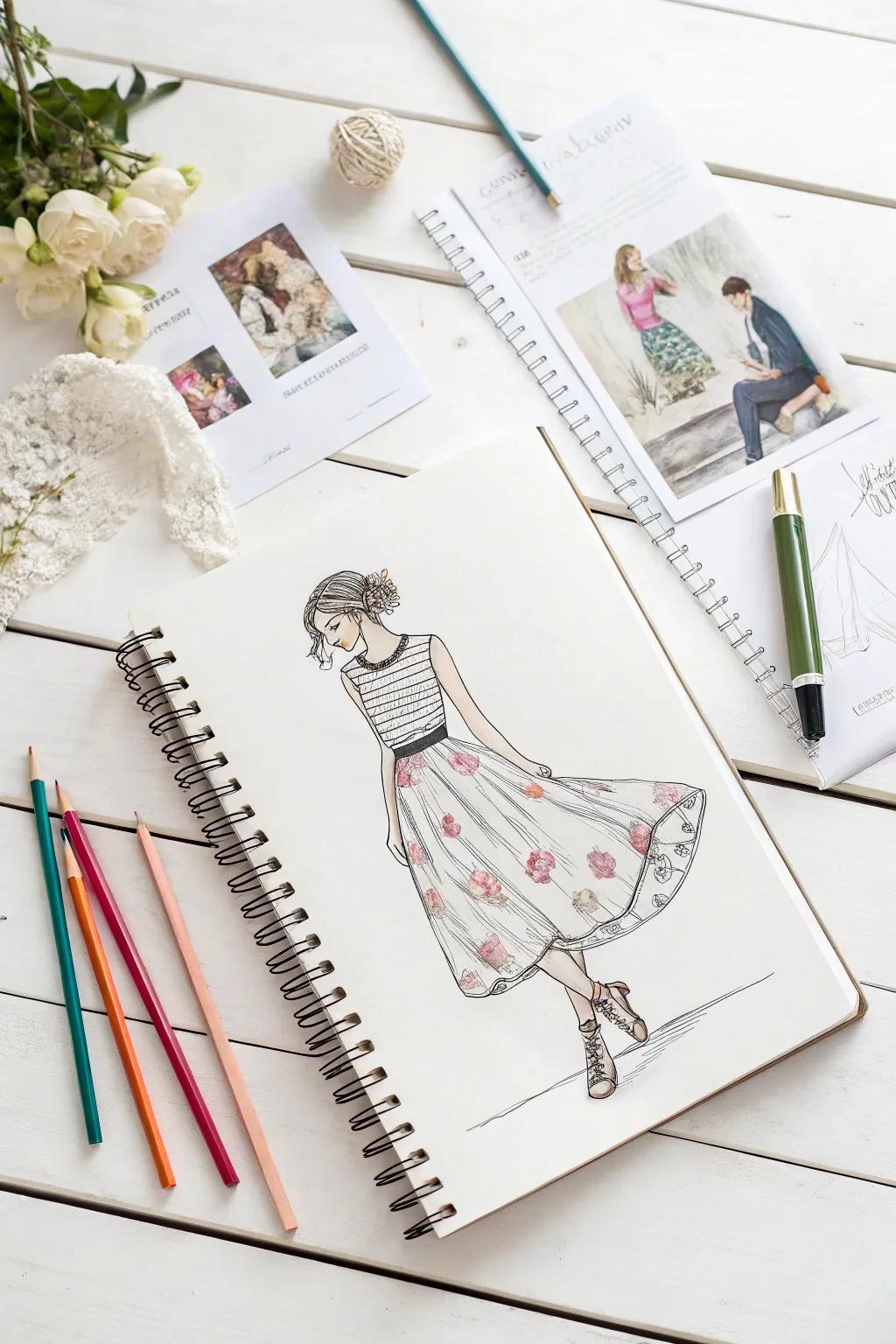 Unleash your inner fashion designer with minimalist sketches that blend boho flair and Scandinavian simplicity.